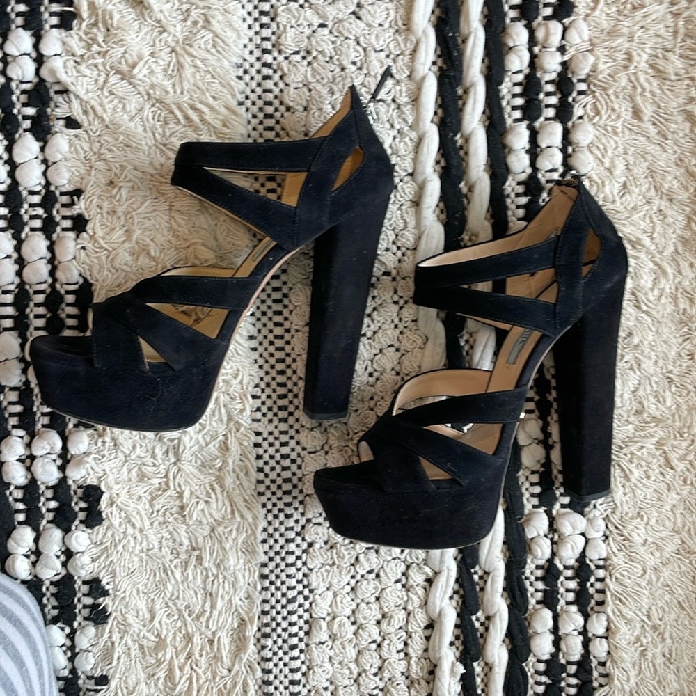 Suede black platform heels